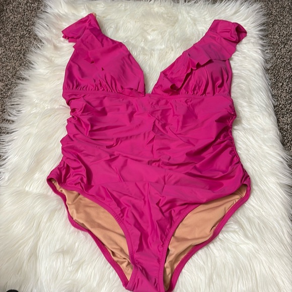 J. Crew Other - NWT J. Crew Radiant Fuchsia Color Ruched Ruffle One-Piece Swimsuit Size 20